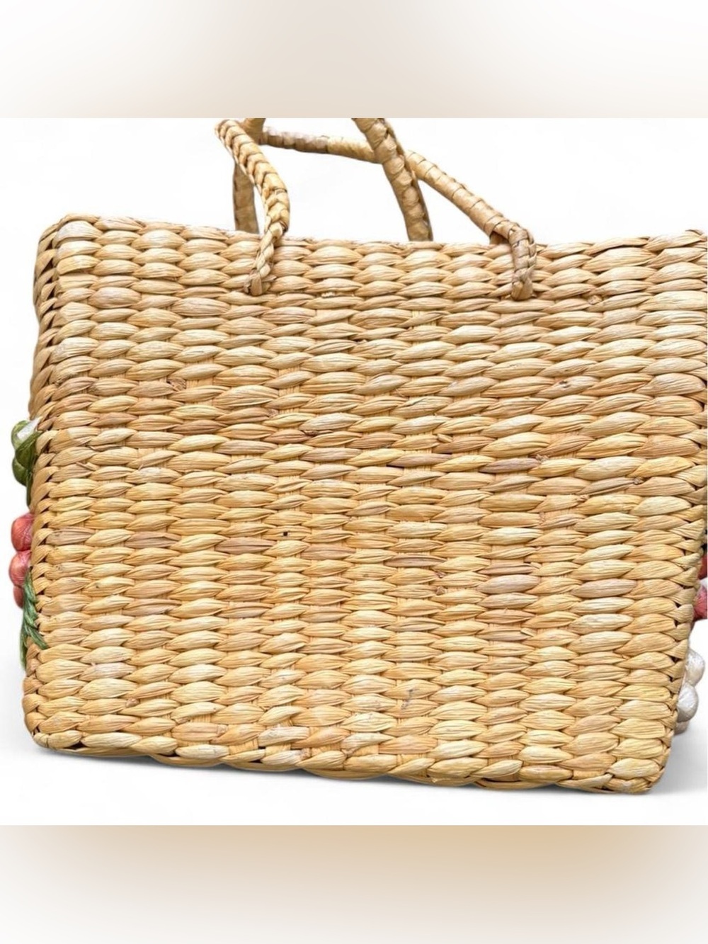 Hawaii Straw Tote Bag with Orange & Cream Floral Embroidery - Picture 3 of 5